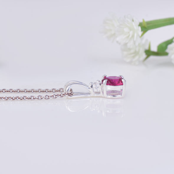 0.75 Carat Round Ruby Solitaire Pendant Necklace 925 Sterling Silver