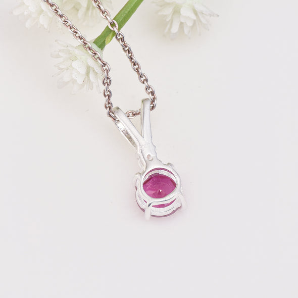 0.75 Carat Round Ruby Solitaire Pendant Necklace 925 Sterling Silver