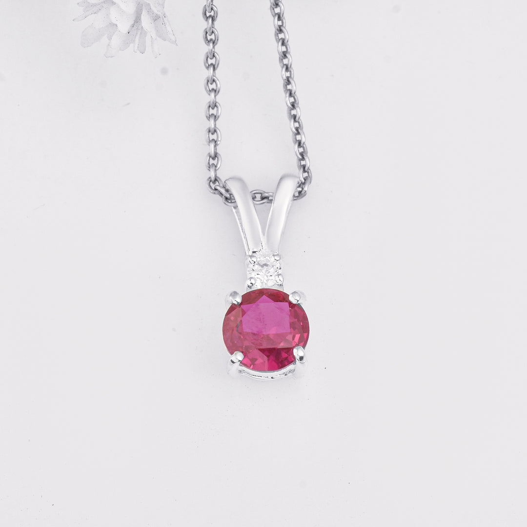 0.75 Carat Round Ruby Solitaire Pendant Necklace 925 Sterling Silver