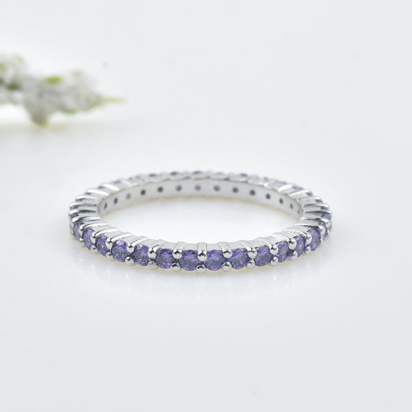3.30 Carat Round Amethyst Eternity Band Ring 925 Sterling Silver