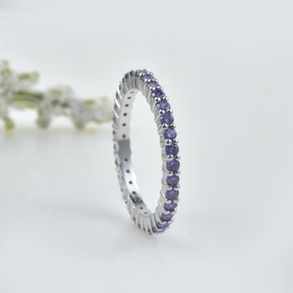 3.30 Carat Round Amethyst Eternity Band Ring 925 Sterling Silver