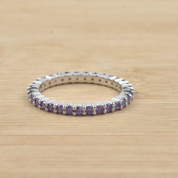 3.30 Carat Round Amethyst Eternity Band Ring 925 Sterling Silver