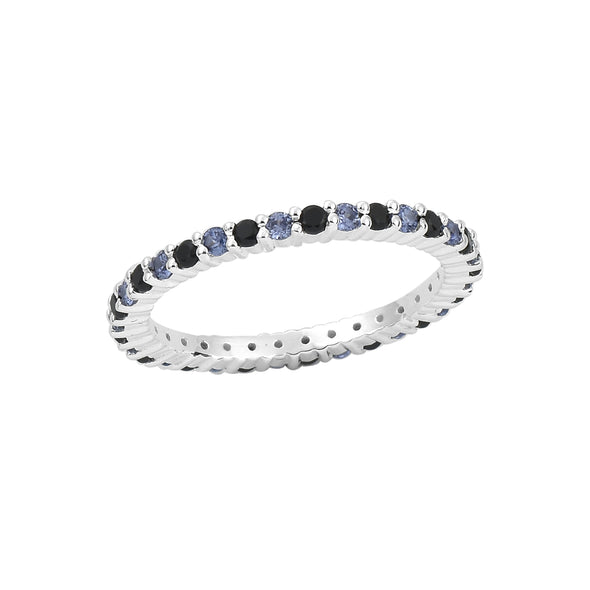 0.90 Ct Round Black Spinel & Tanzanite Eternity Band Ring 925 Sterling Silver