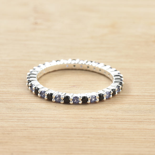 0.90 Ct Round Black Spinel & Tanzanite Eternity Band Ring 925 Sterling Silver