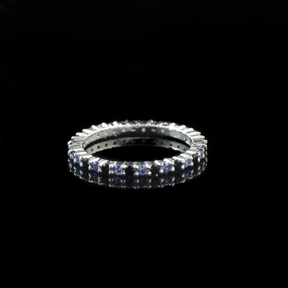 0.90 Ct Round Black Spinel & Tanzanite Eternity Band Ring 925 Sterling Silver