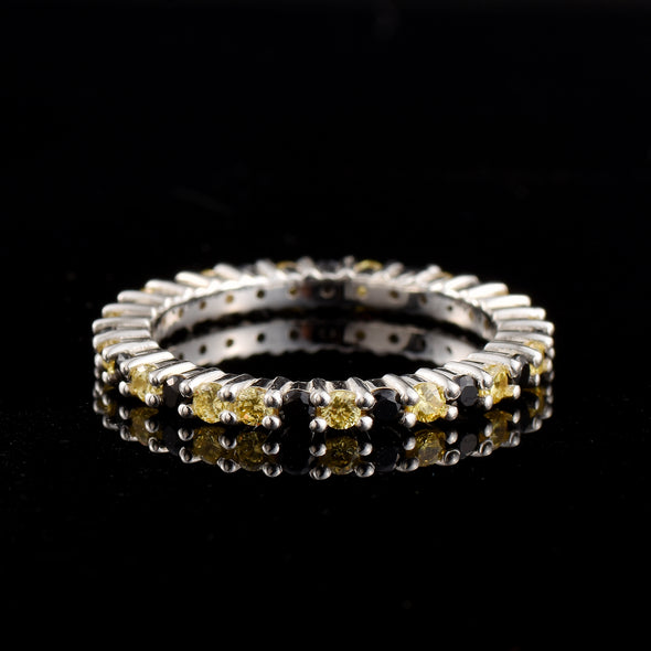 0.90 Ct Round Black Spinel & Citrine Eternity Band Ring 925 Sterling Silver