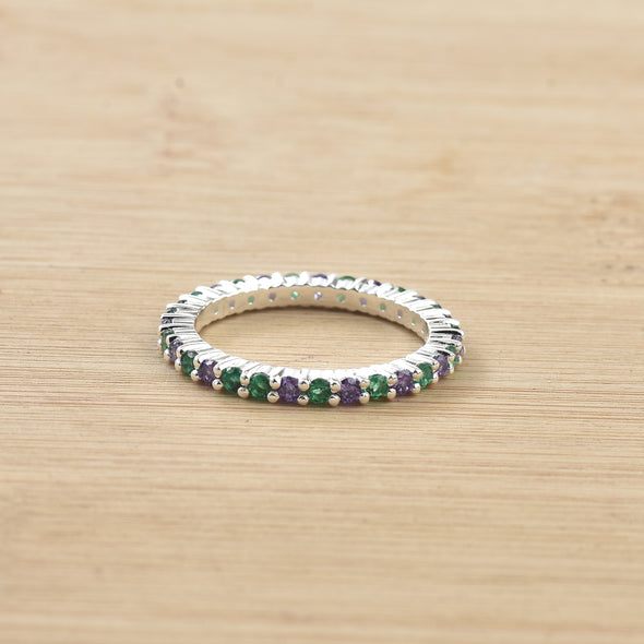 0.90 Ct Round Emerald & Amethyst Eternity Band Ring 925 Sterling Silver