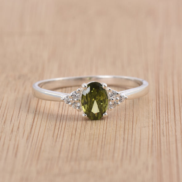 1.00 Ct Oval Shape Peridot Solitaire Ring 925 Sterling Silver