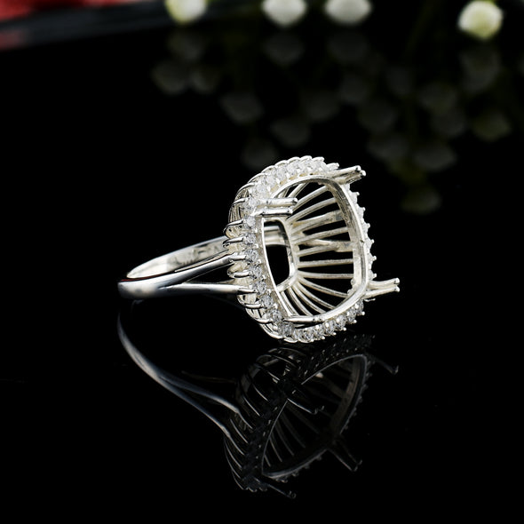 925 Sterling Silver Cushion Shape Semi Mount Ring