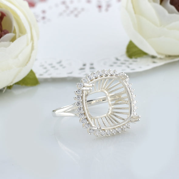 925 Sterling Silver Cushion Shape Semi Mount Ring