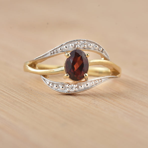 1.00 Ct Oval Rhodolite Garnet Solitare Ring 925 Sterling Silver Yellow Plated