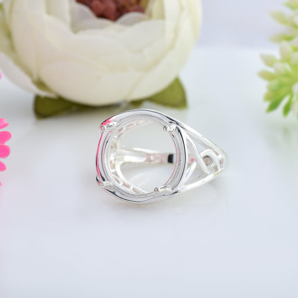 925 Sterling Silver Round Shape Semi Mount Ring