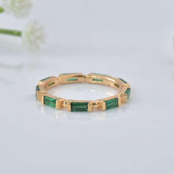 0.18 Ct Baguette Emerald Eternity Ring 925 Sterling Silver Yellow Plated