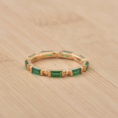 0.18 Ct Baguette Emerald Eternity Ring 925 Sterling Silver Yellow Plated