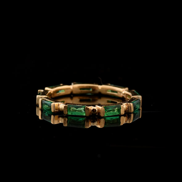 0.18 Ct Baguette Emerald Eternity Ring 925 Sterling Silver Yellow Plated