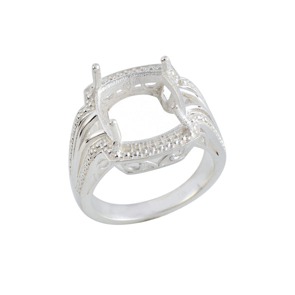 925 Sterling Silver Cushion Shape Semi Mount Ring