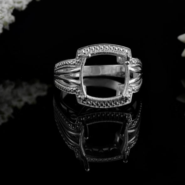 925 Sterling Silver Cushion Shape Semi Mount Ring