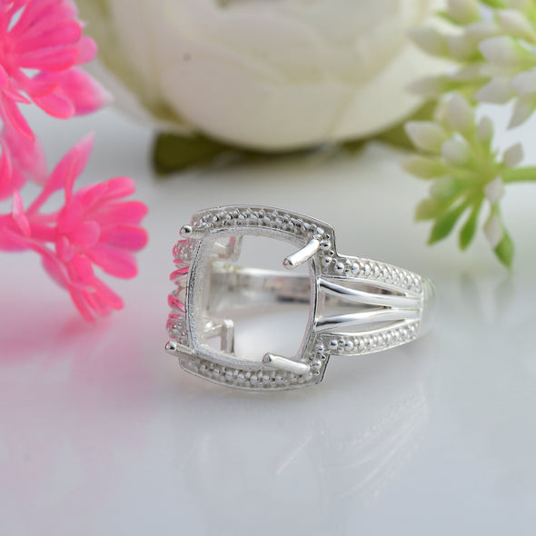 925 Sterling Silver Cushion Shape Semi Mount Ring