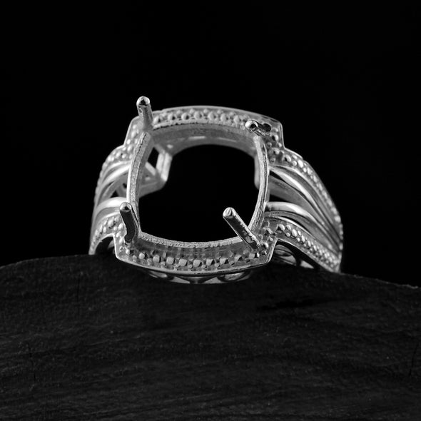 925 Sterling Silver Cushion Shape Semi Mount Ring