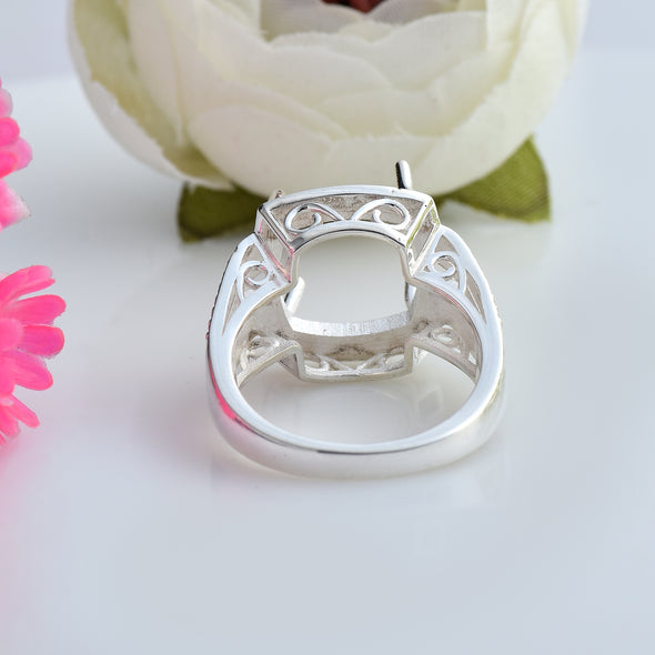 925 Sterling Silver Cushion Shape Semi Mount Ring