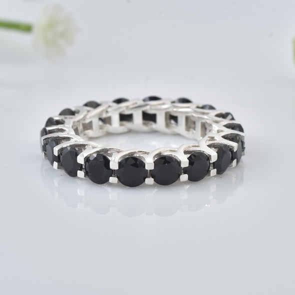 5.00 Ct Round Black Spinel Eternity Ring 925 Sterling Silver