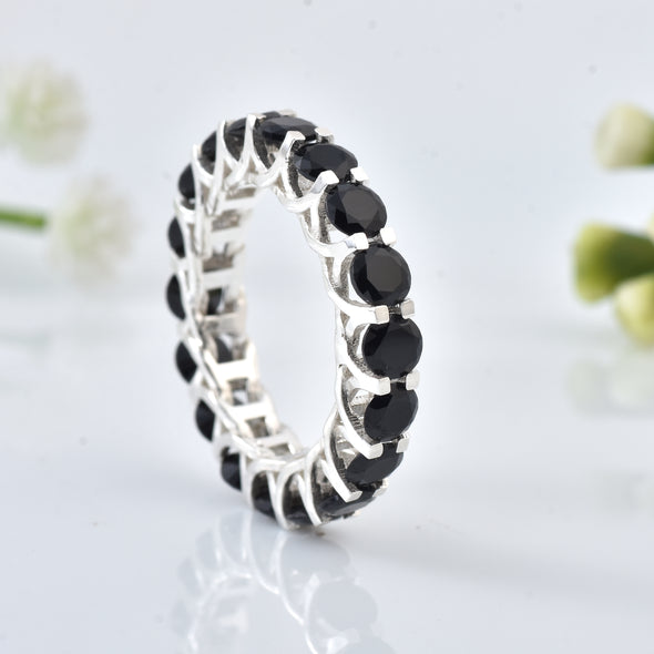 5.00 Ct Round Black Spinel Eternity Ring 925 Sterling Silver
