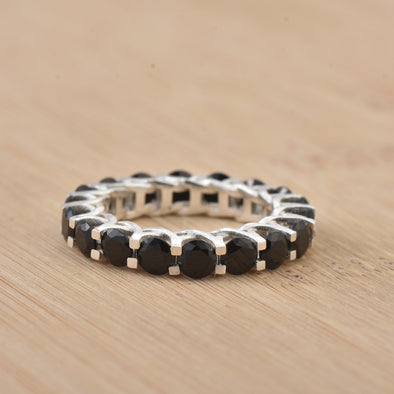 4.5 Ct Round Cut Black Spinel Eternity Band Ring 925 Sterling Silver