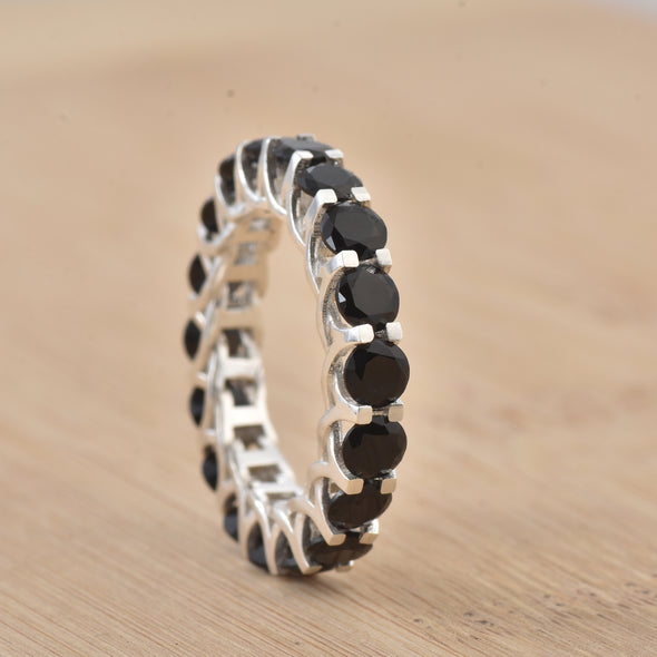 5.00 Ct Round Black Spinel Eternity Ring 925 Sterling Silver