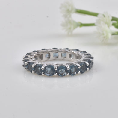 4.5 Carat Round Cut London Blue Topaz Eternity Band Ring 925 Sterling Silver