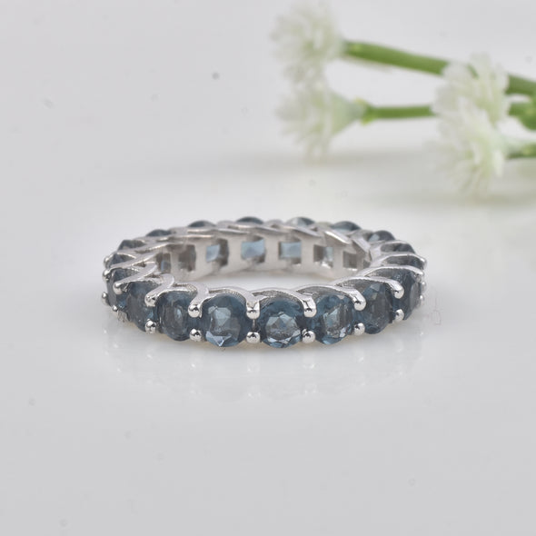 4.5 Carat Round Cut London Blue Topaz Eternity Band Ring 925 Sterling Silver