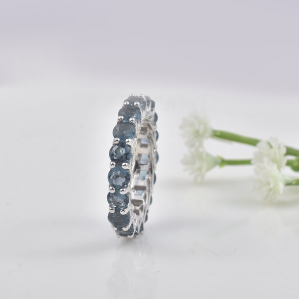 4.5 Carat Round Cut London Blue Topaz Eternity Band Ring 925 Sterling Silver
