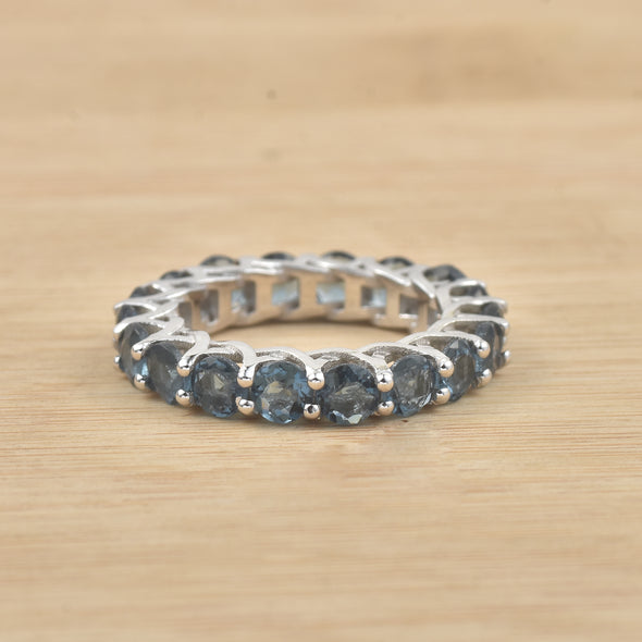 4.5 Carat Round Cut London Blue Topaz Eternity Band Ring 925 Sterling Silver