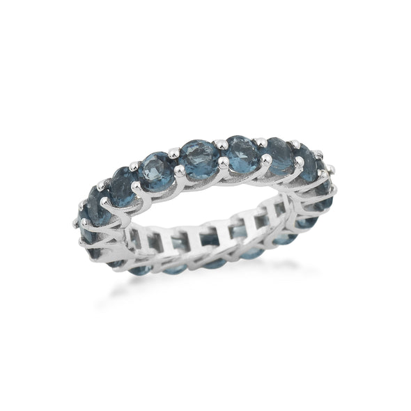 4.5 Carat Round Cut London Blue Topaz Eternity Band Ring 925 Sterling Silver