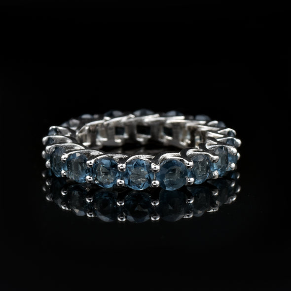 4.5 Carat Round Cut London Blue Topaz Eternity Band Ring 925 Sterling Silver