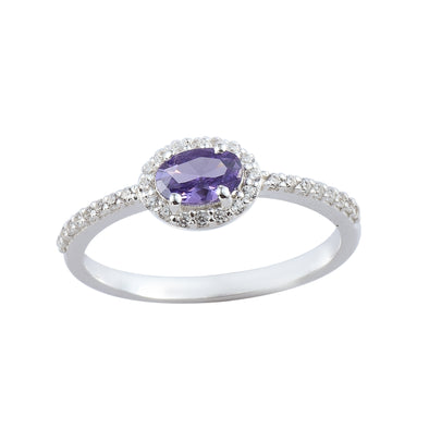 0.50 Ct Oval Amethyst Halo Ring 925 Sterling Silver