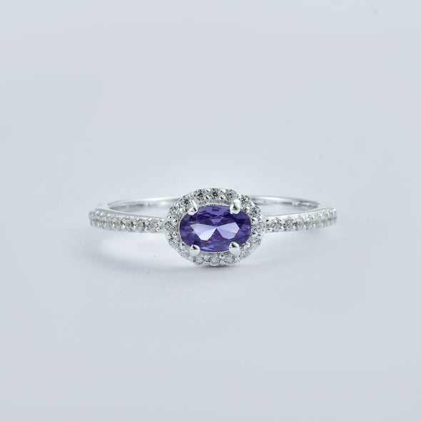 0.50 Ct Oval Amethyst Halo Ring 925 Sterling Silver
