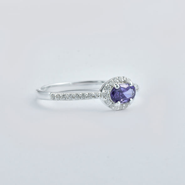 0.50 Ct Oval Amethyst Halo Ring 925 Sterling Silver