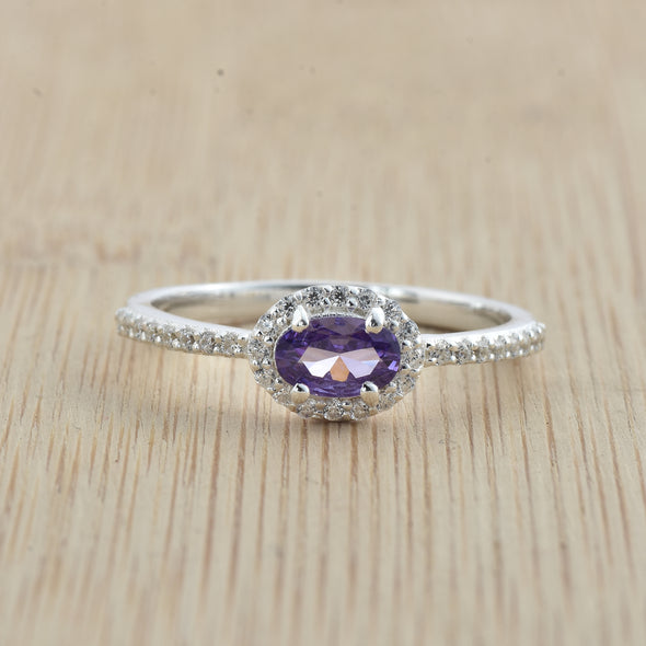 0.50 Ct Oval Shape Amethyst Halo Ring 925 Sterling Silver