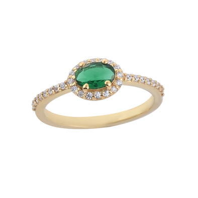 0.50 Ct Oval Emerald Halo Ring 925 Sterling Silver Yellow Plated