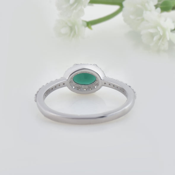 0.50 Ct Oval Green Onyx Halo Ring 925 Sterling Silver