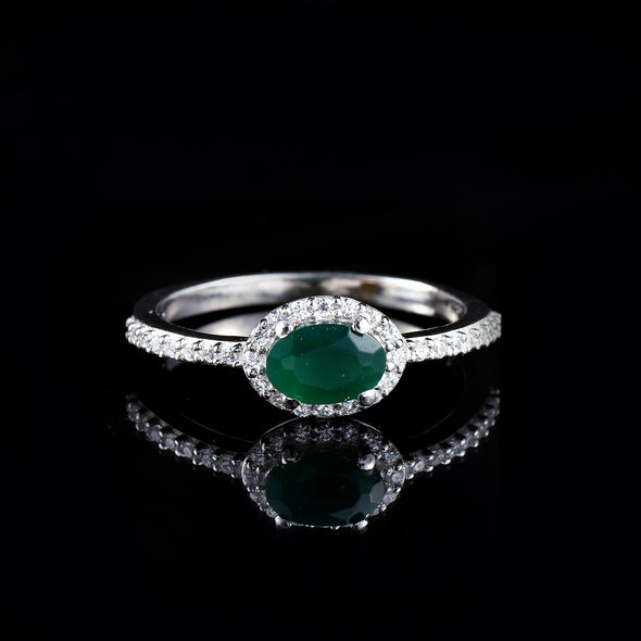 0.50 Ct Oval Green Onyx Halo Ring 925 Sterling Silver