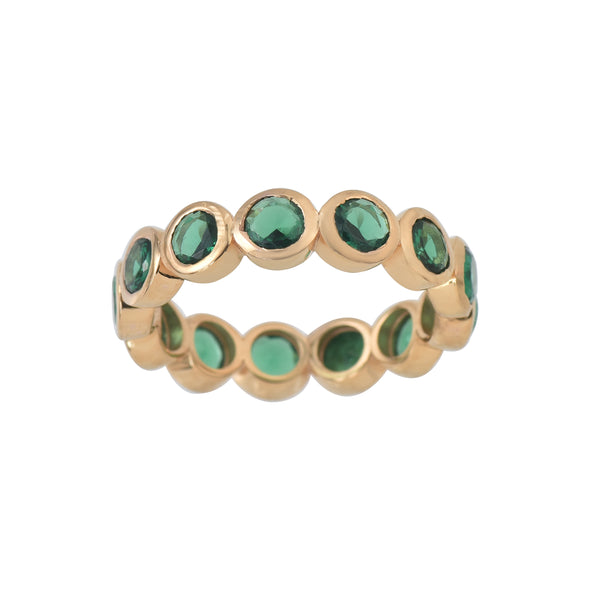 3.5 Ct Round Emerald Bezel Eternity Ring 925 Sterling Silver Yellow Plated