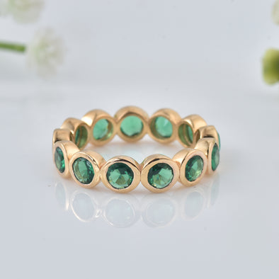 3.5 Ct Round Emerald Bezel Eternity Ring 925 Sterling Silver Yellow Plated
