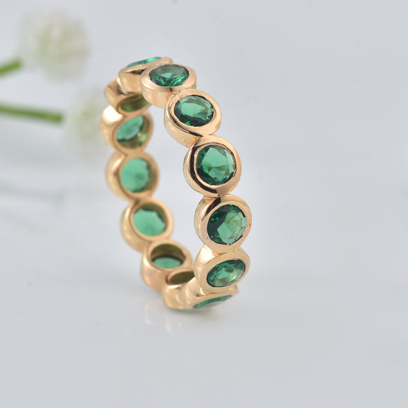 3.5 Ct Round Emerald Bezel Eternity Ring 925 Sterling Silver Yellow Plated