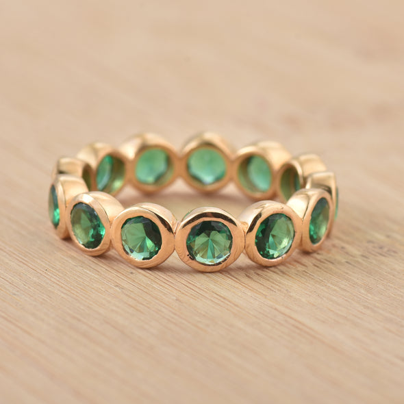 3.5 Ct Round Emerald Bezel Eternity Ring 925 Sterling Silver Yellow Plated