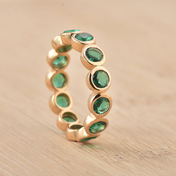 3.5 Ct Round Emerald Bezel Eternity Ring 925 Sterling Silver Yellow Plated