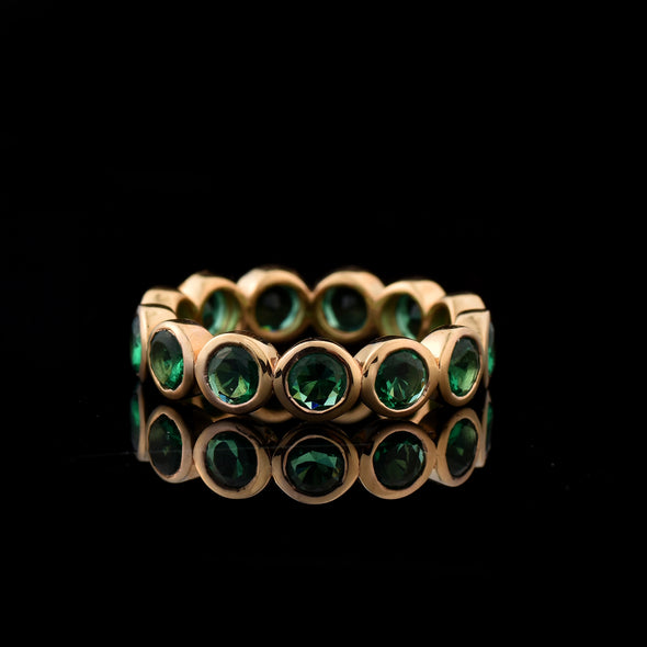 3.5 Ct Round Emerald Bezel Eternity Ring 925 Sterling Silver Yellow Plated