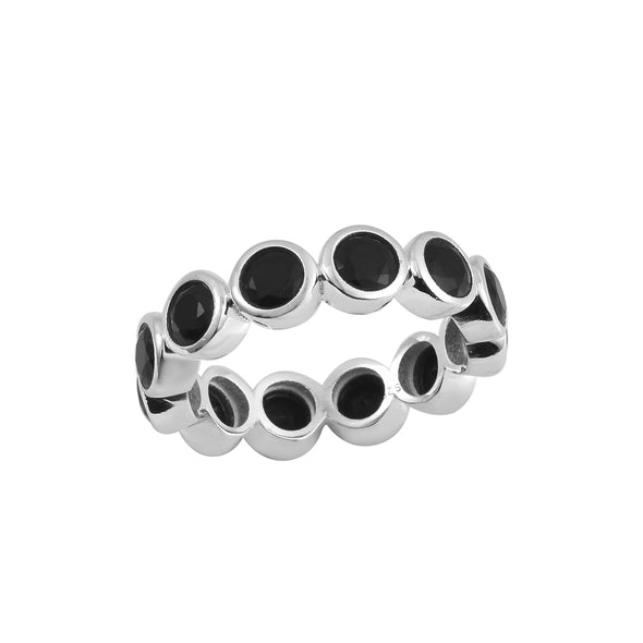 3.5 Ct Round Black Onyx Bezel Set Eternity Ring 925 Sterling Silver