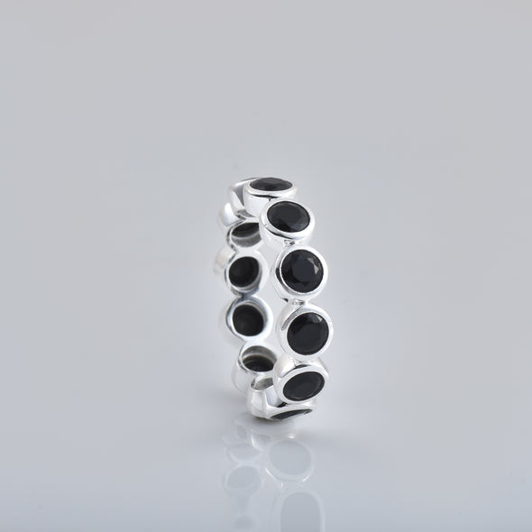 3.5 Ct Round Black Onyx Bezel Set Eternity Ring 925 Sterling Silver