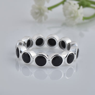 3.5 Ct Round Black Onyx Bezel Set Eternity Ring 925 Sterling Silver